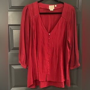 Anthropologie Red Tunic Blouse Size Large